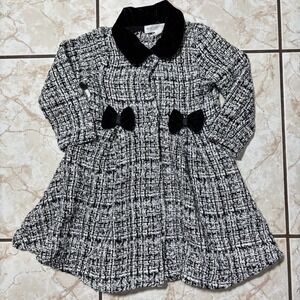 Nannette Baby Coat Toddler Girls 24M Black White Tweed Button Front Bow